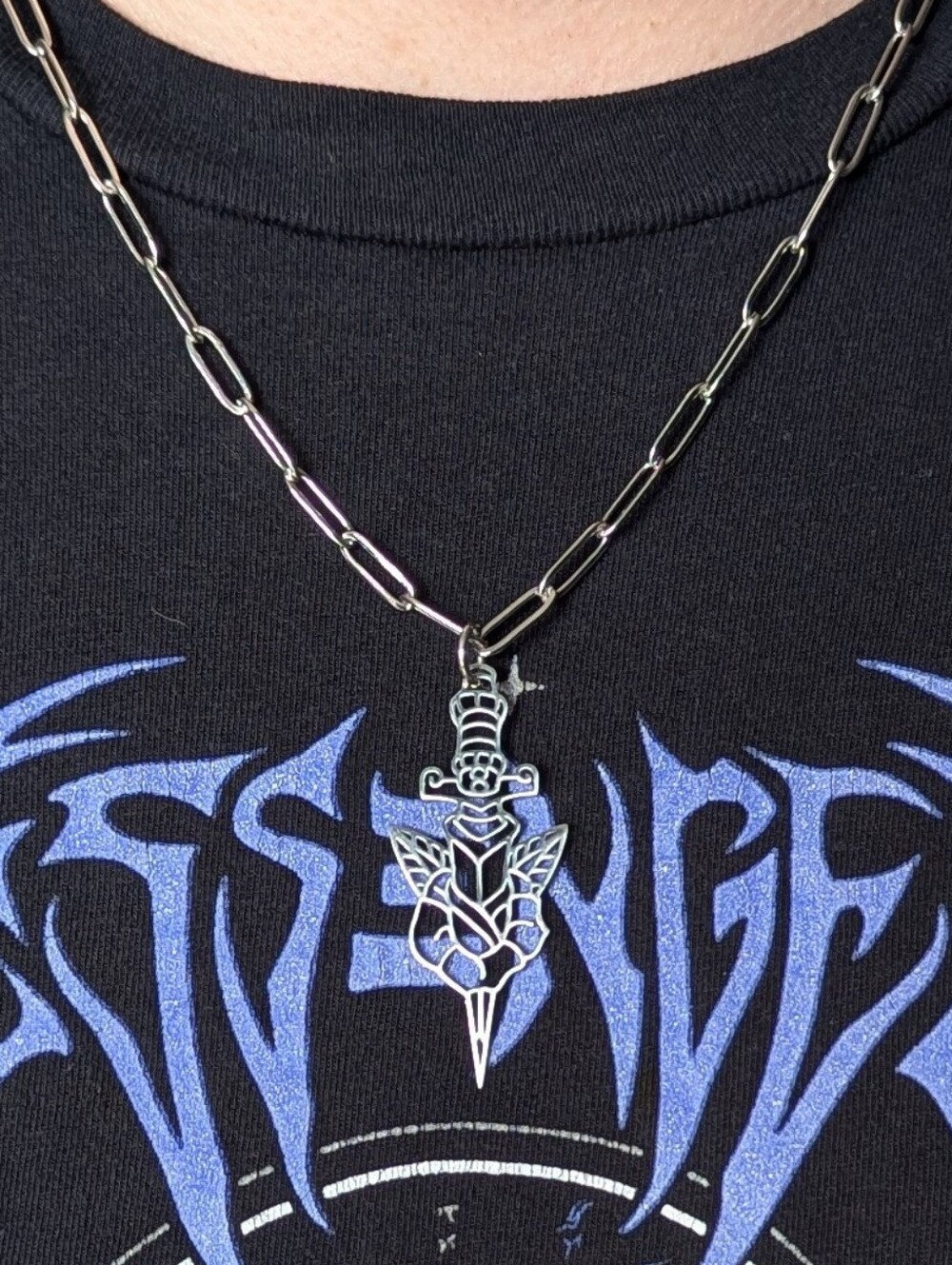 Stainless Steel Rose Dagger Necklace